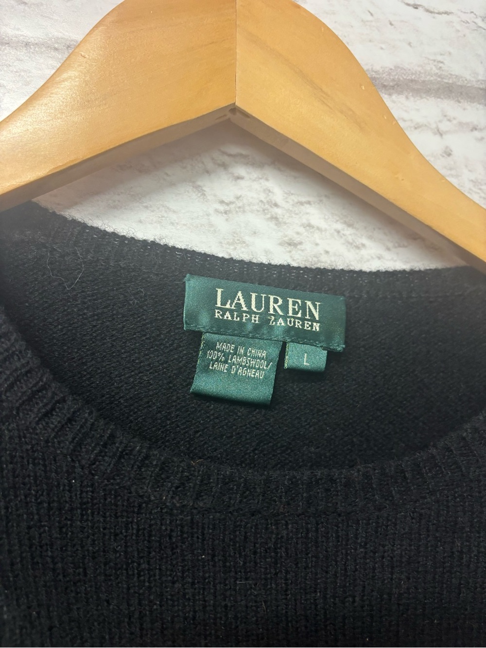 Lauren Ralph Lauren Wool Sweater Coat of Arms Crest Black size Large Preppy EUC - Picture 3 of 5